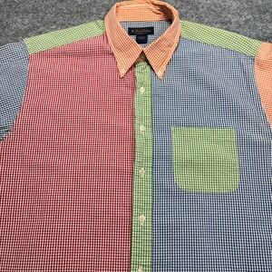 Brooks Brothers Dress FunShirt Mens L Checkered Seersucker Multicolor Preppy